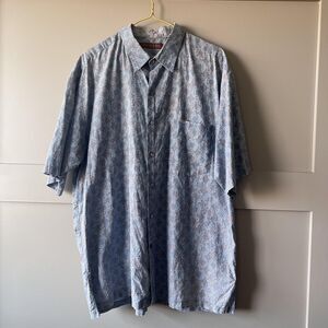Tori Richard Shirt Mens XL Blue Cotton Button Up Short Sleeve Geometric Hawaiian